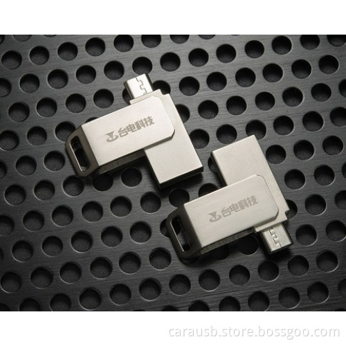 CaraUSB 16gb customized otg phone u disk computer dual-metal dual-plug 360-degree rotating promotional gifts